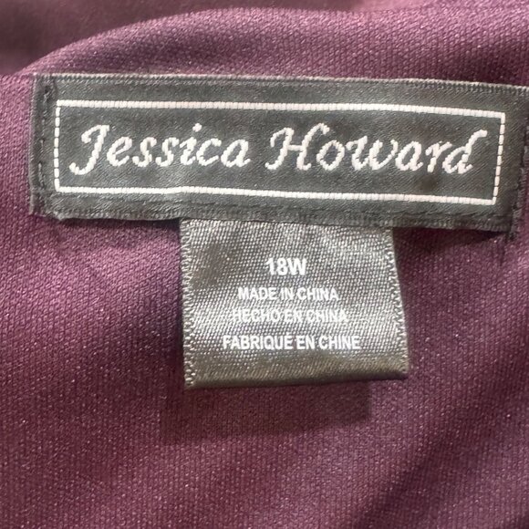 Jessica Howard Womens 18W Plum Fit & Flare Dress Shawl Collar 3/4 Sleeves Midi L - Picture 5 of 8